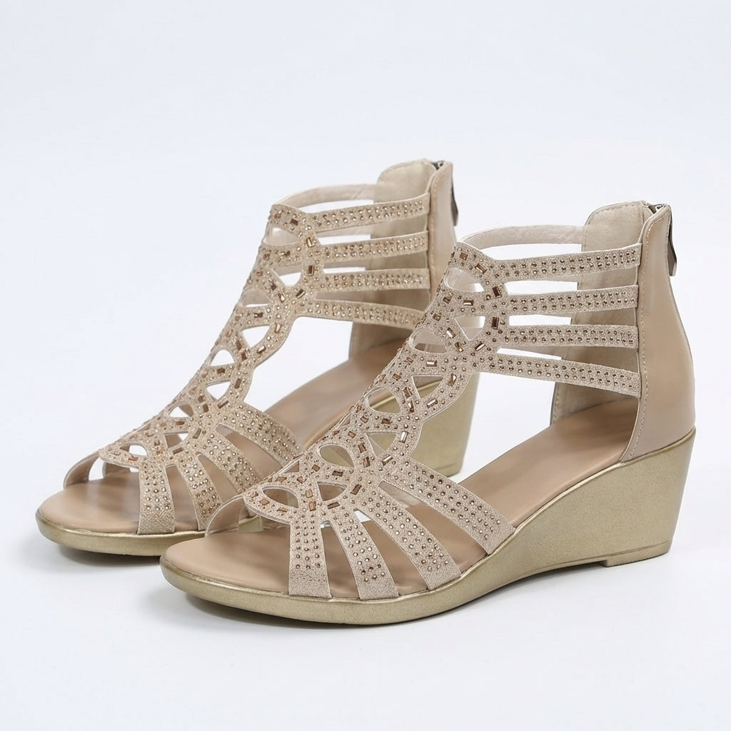 Stilvolle Damen Sandalen: orthopädischer Komfort, Fußunterstützung & elegante Keilsohle.