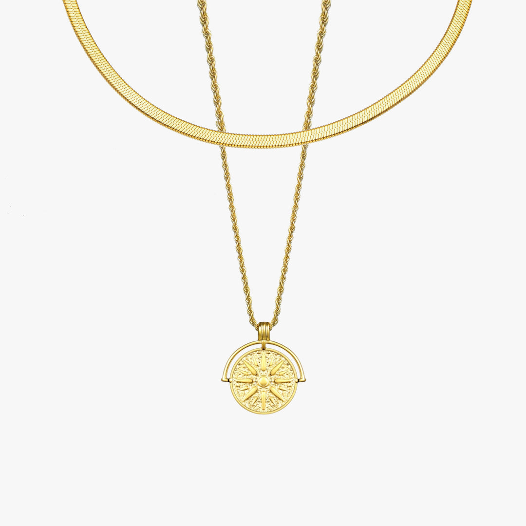 Freigestelltes 2-teiliges Damen Schmuckset in Gold mit Choker und Sonnenanhänger