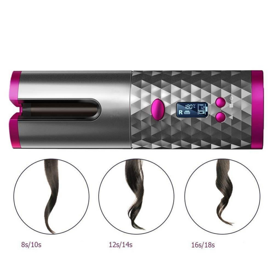 Kabelloser Haarstyler für professionelle Locken, leicht, tragbar, mit Keramikbeschichtung, in Weiß/Rosa oder Grau.