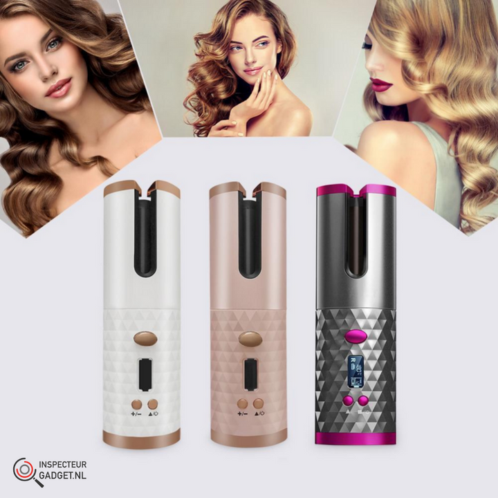 Kabelloser Haarstyler für professionelle Locken, leicht, tragbar, mit Keramikbeschichtung, in Weiß/Rosa oder Grau.