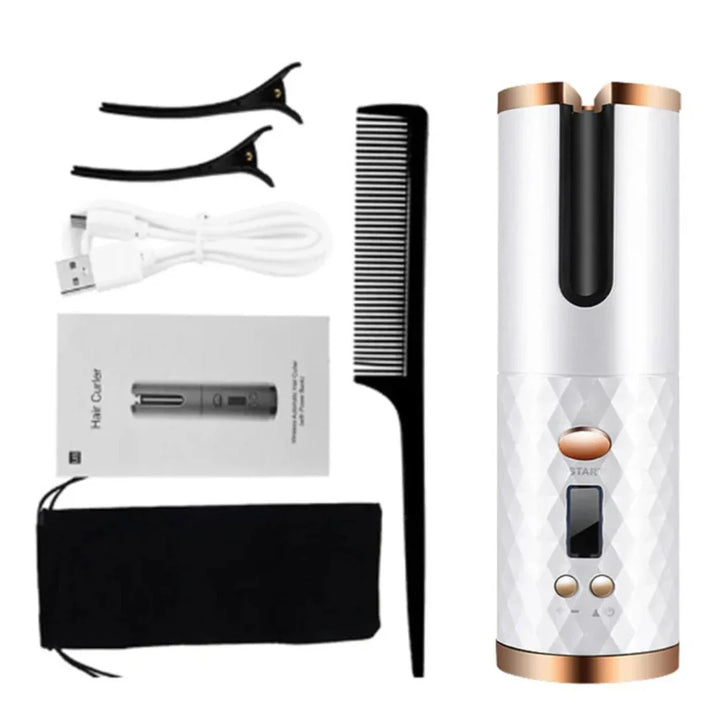 "Kabelloser Lockenstyler für perfekte Locken, tragbar und wiederaufladbar, ideal für leichtes und schnelles Haarstyling."