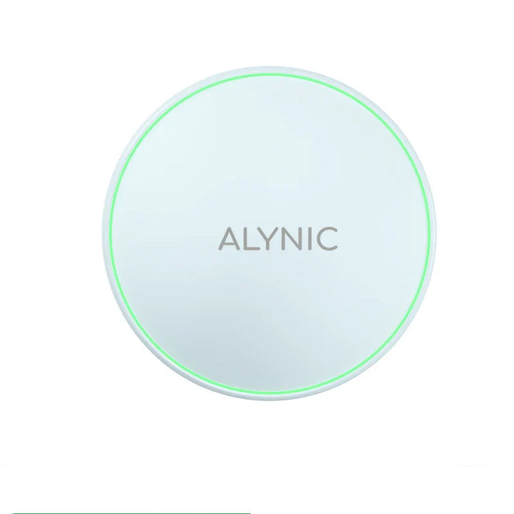 Kabelloses 30W Schnellladegerät in Weiß, ideal für iPhone und Android, modernes Design für Zuhause und Büro.