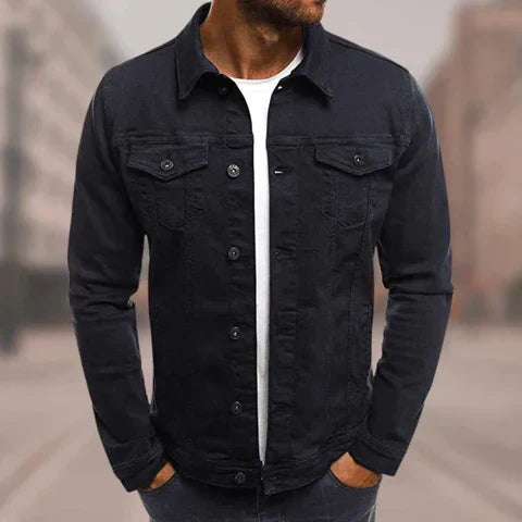 Klassische blaue Herren Jeansjacke aus robustem Denim, ideal für den Herbst.