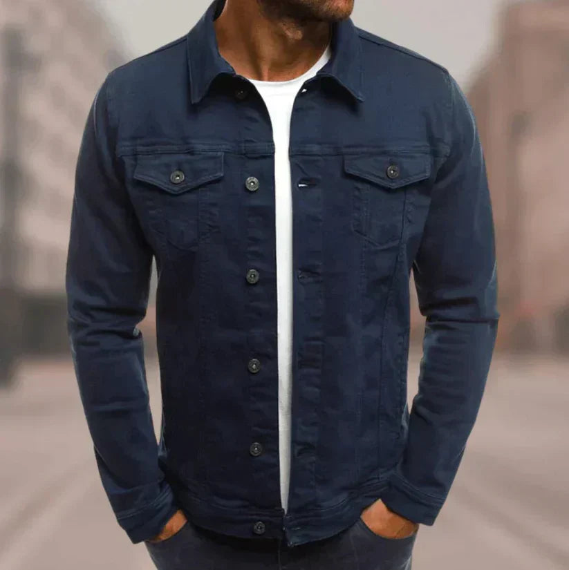 Robuste Denim Jeansjacke für Herren, perfekte Herbstmode und stylische Männer Jacke für den Alltag.