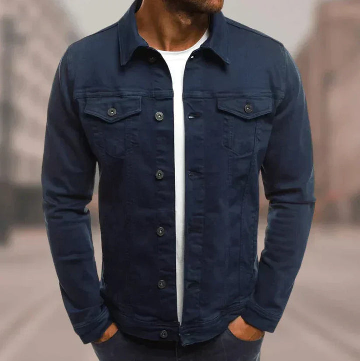 Robuste Denim Jeansjacke für Herren, perfekte Herbstmode und stylische Männer Jacke für den Alltag.