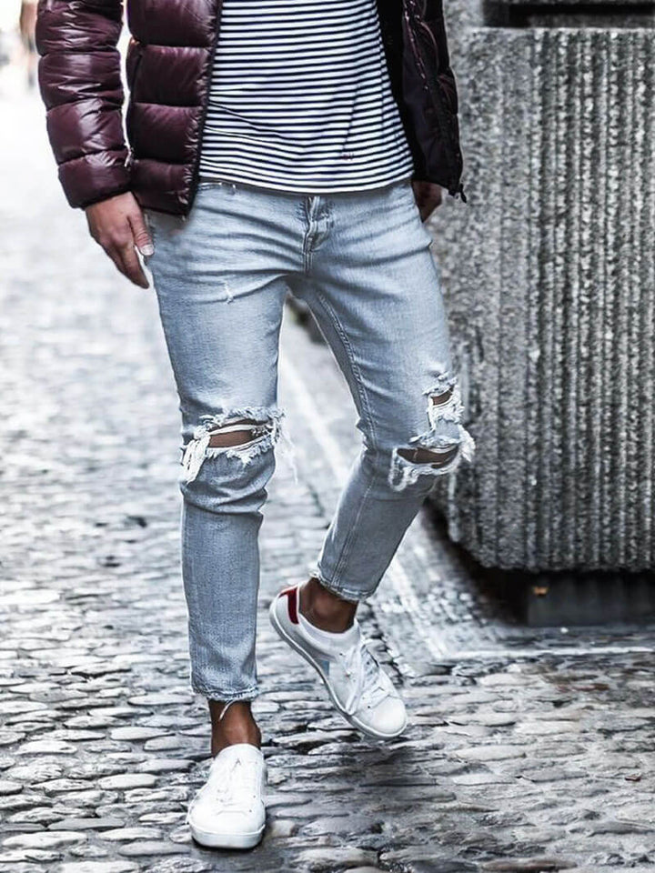 Herren Herbst-Denim-Jeans, klassisch geschnitten und robust. Komfortable Hose für den ganzen Tag.