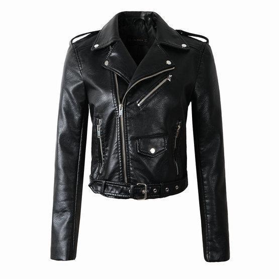 Klassische schwarze Damen Bikerjacke mit Reißverschluss, Kunstleder, für einen stilvollen & selbstbewussten Look.