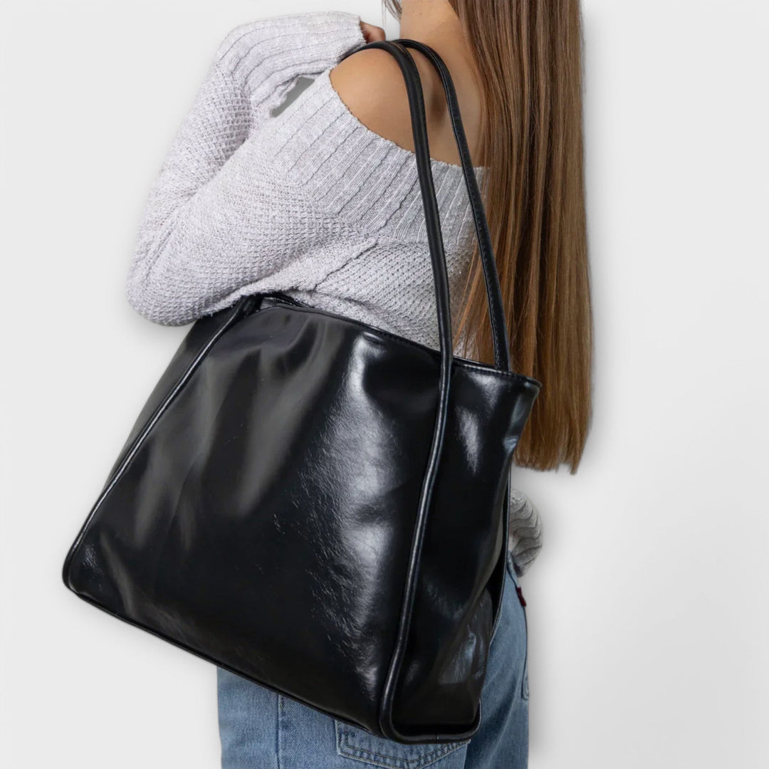 Offene schwarze klassische Damen-Alltagstasche, geräumig, perfekt für den täglichen Gebrauch.