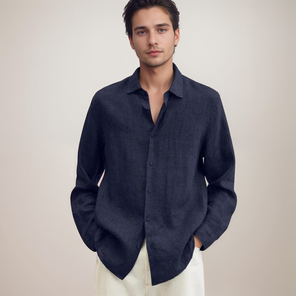 Elegantes Herren-Sommerhemd aus Leinen, atmungsaktiv & bequem, perfekt für warme Tage. Langarmhemd, Freizeit.