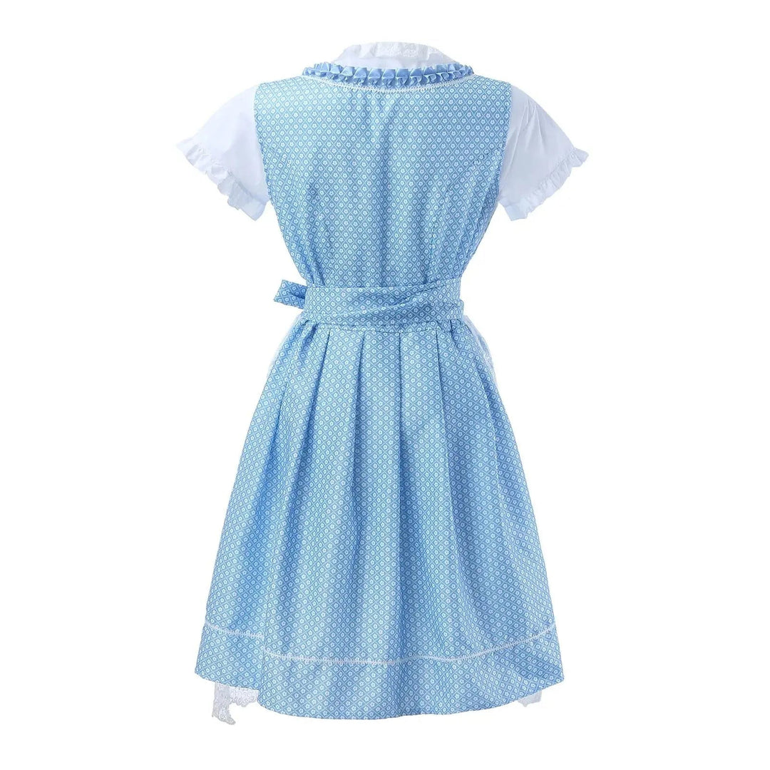 Festliches hellblaues Dirndlkleid für Damen mit feiner Stickerei, ideal als Trachtenmode.
