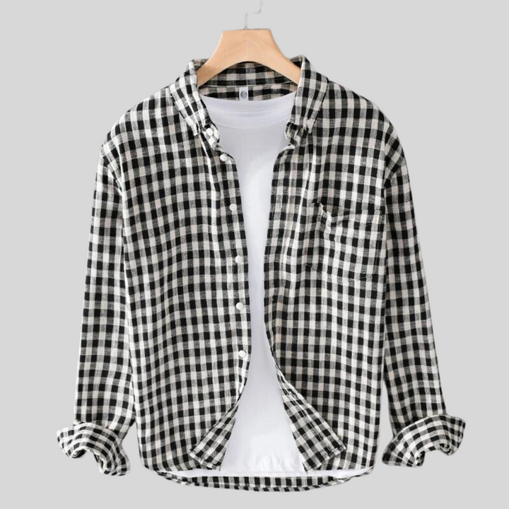 Klassisches Herren Kariertes Langarmhemd im Button-Up-Stil, perfekt für Freizeit, Alltag und Casual-Herrenmode.
