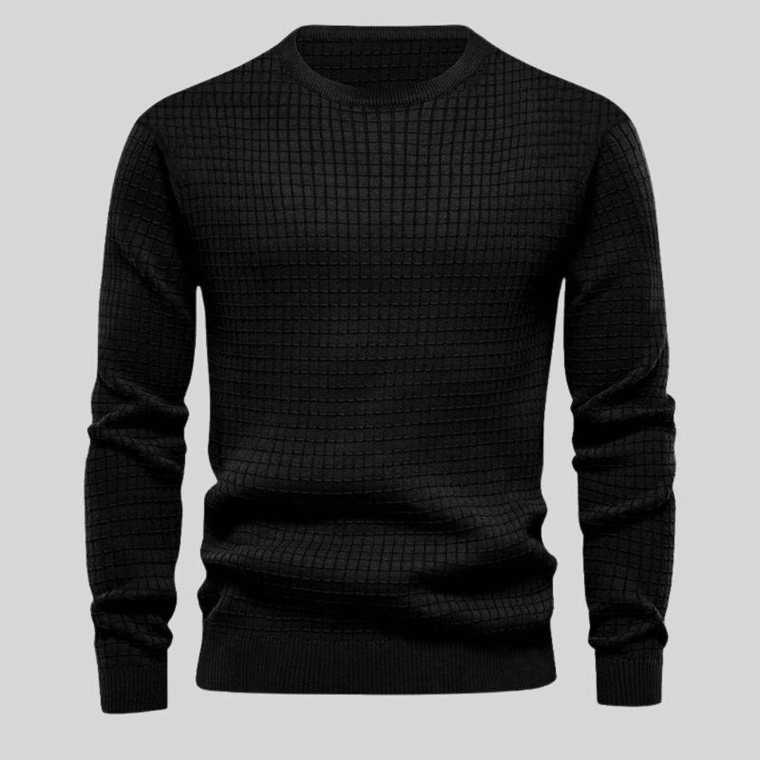 Komfortabler Herren Rundhals-Pullover in klassischem Schwarz. Vielseitig kombinierbarer Langarm-Strick für Business & Freizeit.