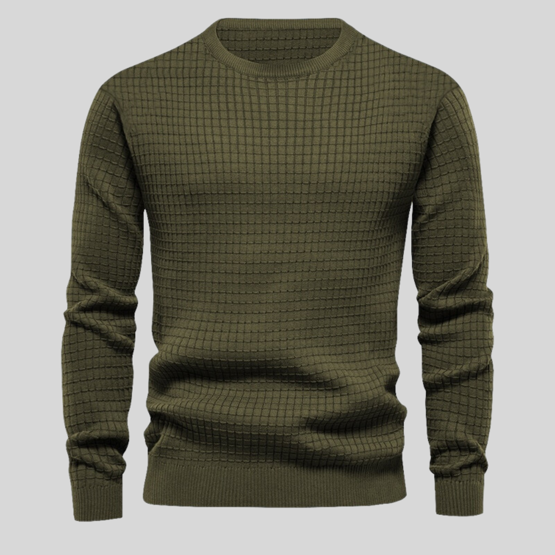 Warmer Herren Winterpullover in trendigem Armeegrün. Bequemer Rundhals-Strick für gemütliche Tage & stilvolle Outfits.