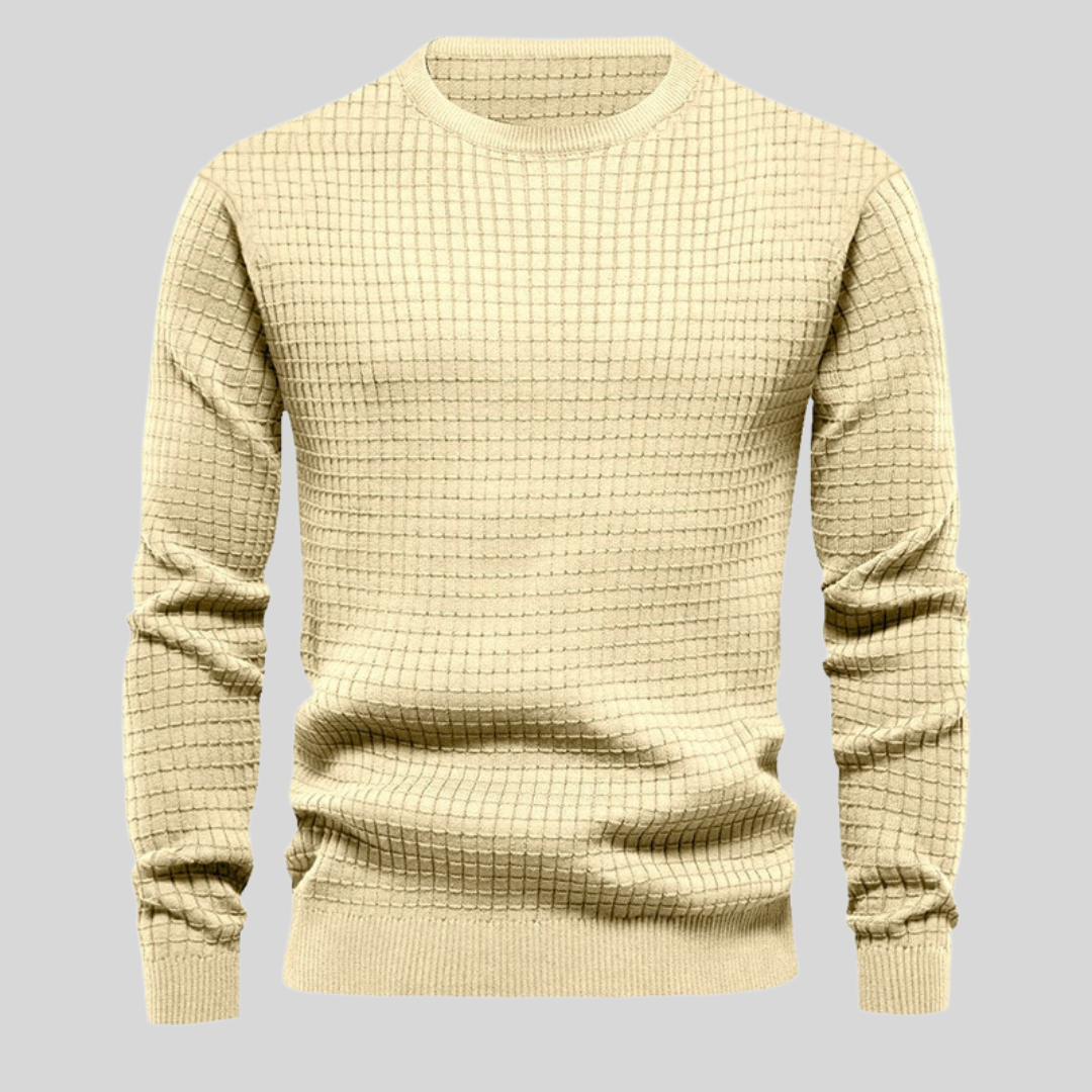 Stilvoller khaki Herren Rundhals-Pullover. Komfortabler Langarm-Strick, ideal für Freizeit & Business Casual Herrenmode.