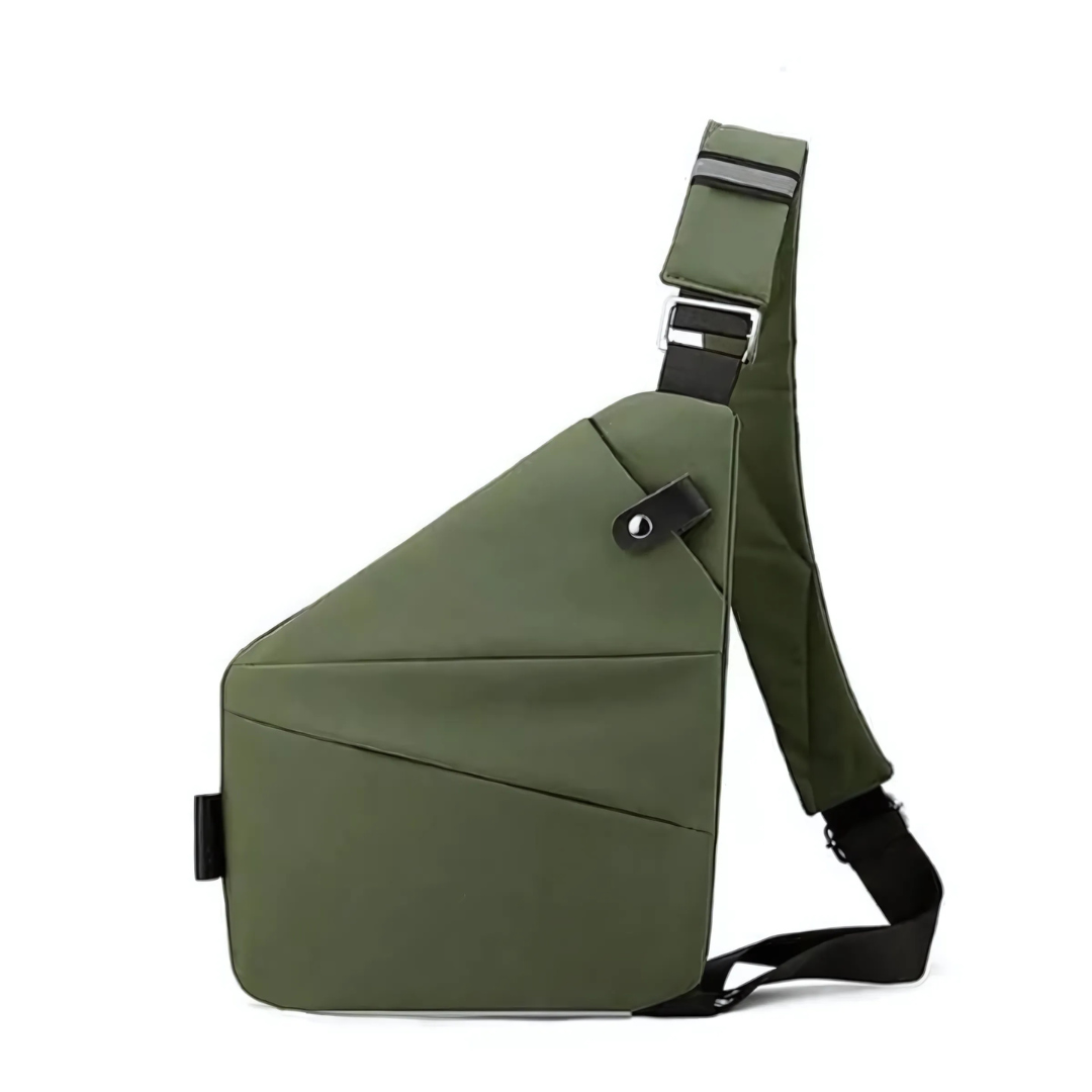 Nahaufnahme der hochwertigen Verarbeitung der kompakten und sicheren Antivol-Reisetasche.