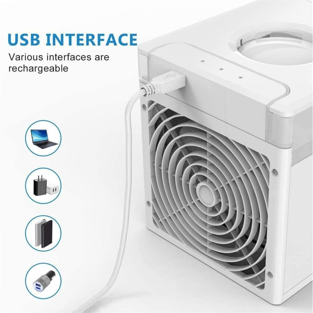 Stylische Mini Klimaanlage mit Luftbefeuchter für den Schreibtisch; kompaktes Haushaltsgerät zum Kühlen & Reinigen der Luft.