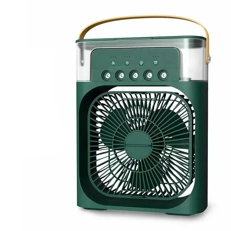 "Kompakte tragbare Mini-Klimaanlage mit stilvollem Design, ideal für Schreibtisch, mit Wassertank und USB-Anschluss."