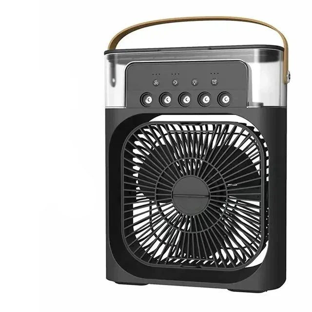 "Kompakte tragbare Mini-Klimaanlage mit stilvollem Design, ideal für Schreibtisch, mit Wassertank und USB-Anschluss."
