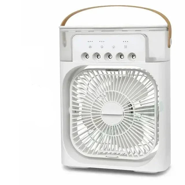 "Kompakte tragbare Mini-Klimaanlage mit stilvollem Design, ideal für Schreibtisch, mit Wassertank und USB-Anschluss."