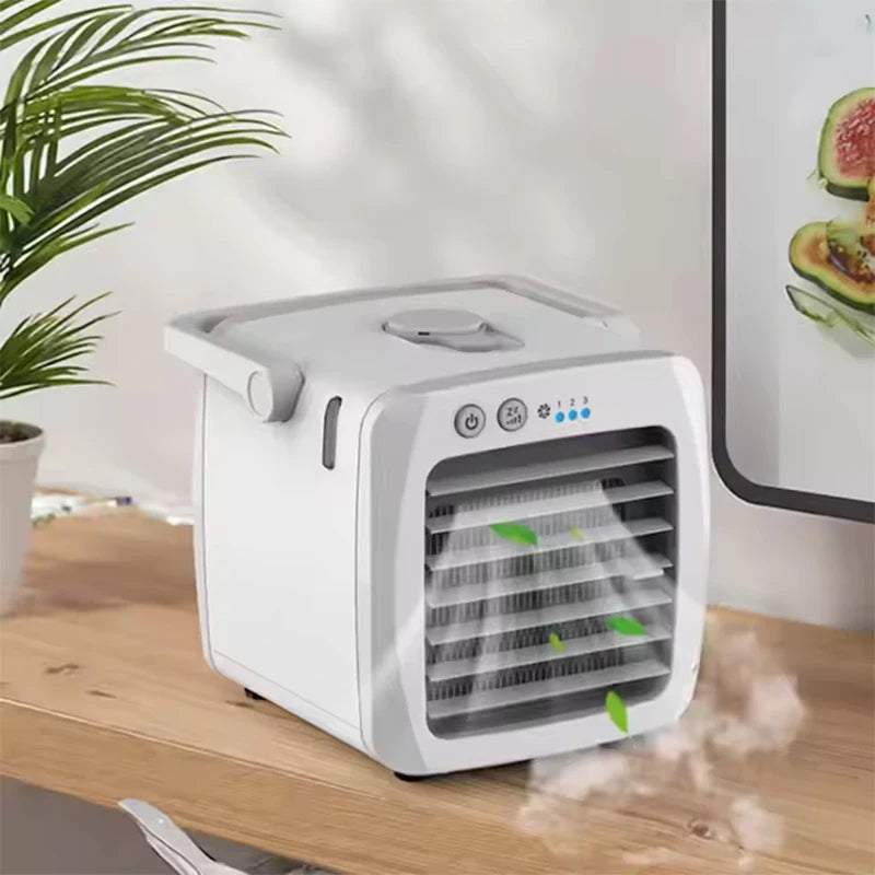 Kleiner USB-Luftkühler mit Ventilatorfunktion, Befeuchter und Aromatherapie für persönlichen Gebrauch.