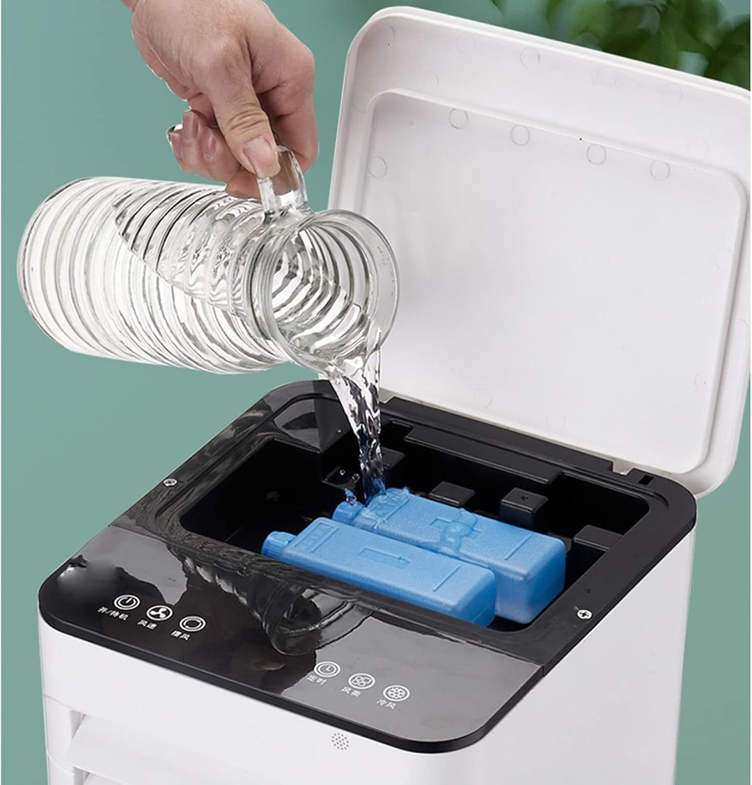 Moderner Luftkühler mit Befeuchterfunktion, Fernbedienung & Timer. Sorgt für Kühlung & besseres Raumklima im Sommer.