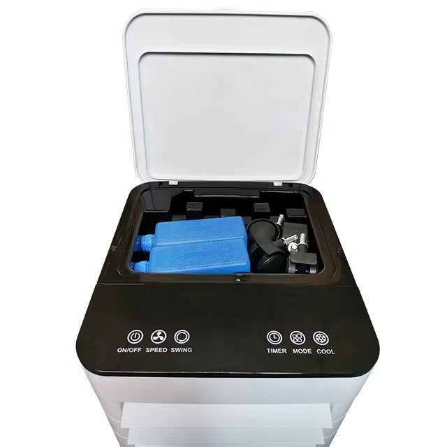 2-in-1 Luftkühler & Luftbefeuchter mit Fernbedienung. Tragbares Klimagerät für frische Luft und angenehme Kühlung zuhause.