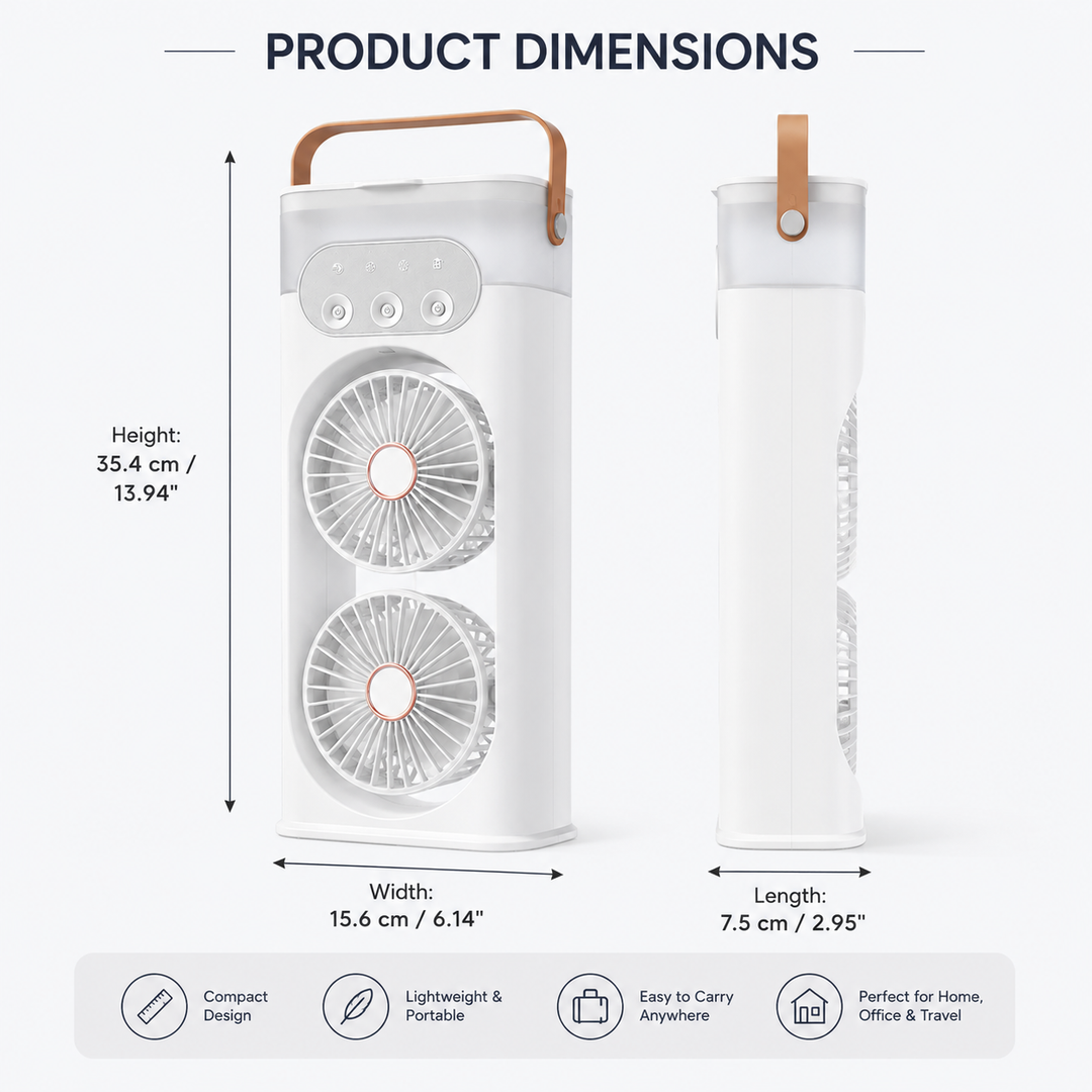 3-in-1 Turmventilator: Luftkühler, Befeuchter & Nachtlicht mit USB-Anschluss, ideal für entspanntes Arbeiten & Schlafen.