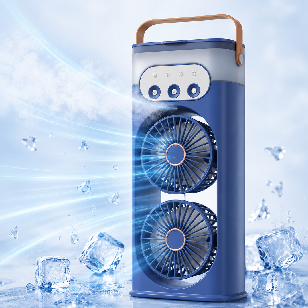 Tragbarer USB-Turmventilator mit integriertem Befeuchter & Nachtlicht, ideal als Luftkühler für Heim & Büro.
