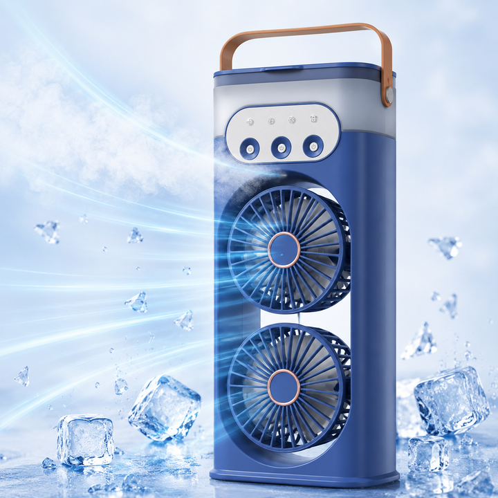Tragbarer USB-Turmventilator mit integriertem Befeuchter & Nachtlicht, ideal als Luftkühler für Heim & Büro.