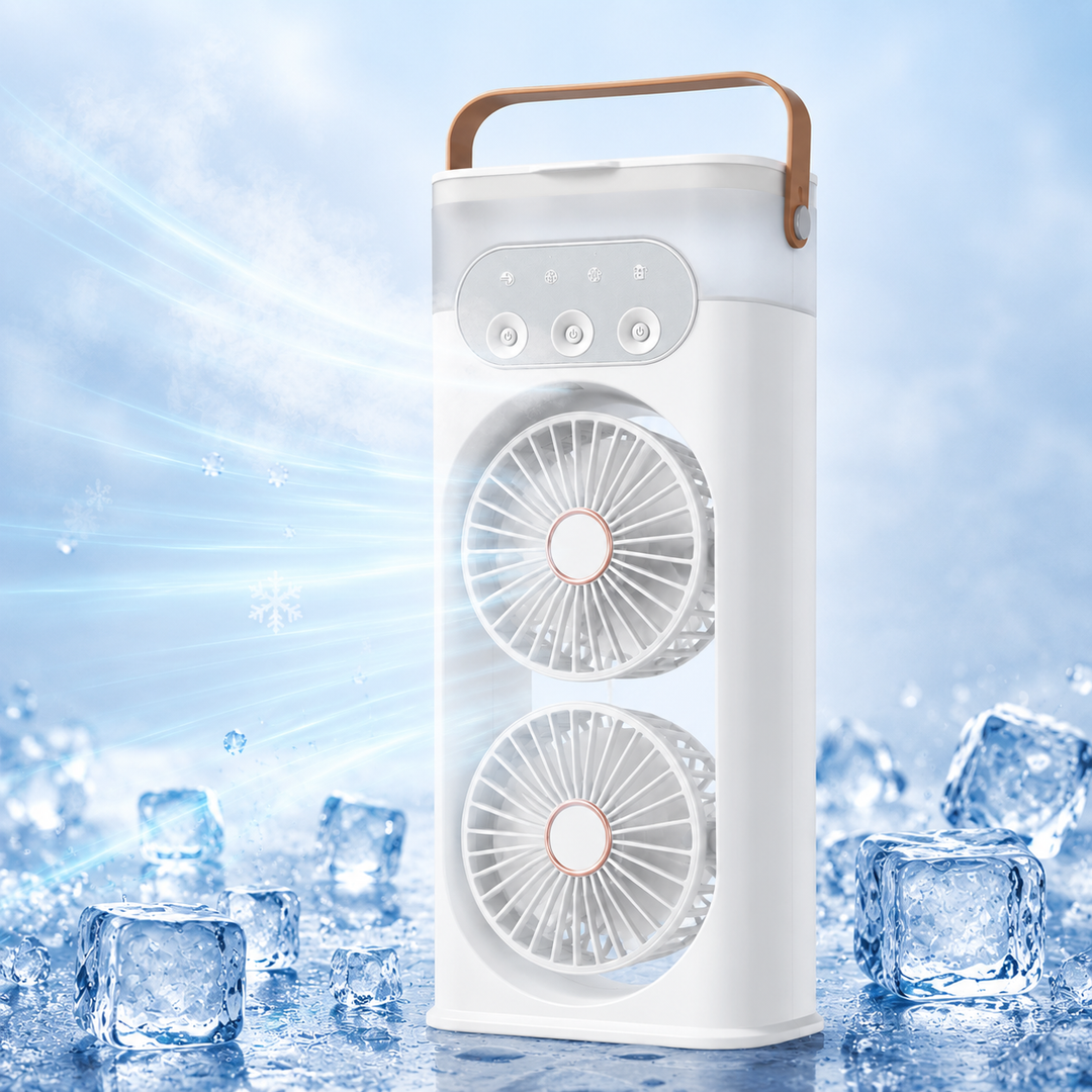 Stylischer Schreibtisch Turmventilator mit Befeuchtungsfunktion & sanftem Nachtlicht, perfekt für Büro & Heim.