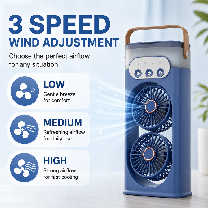 Multifunktionaler Turmventilator mit Befeuchtung, sanftem Nachtlicht & USB-Anschluss, ideal für Schlafzimmer & Büro.