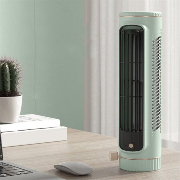 Effektiver Mini-Luftkühler ohne Blätter, USB-betrieben und mit Akku für eine kühle Brise.
