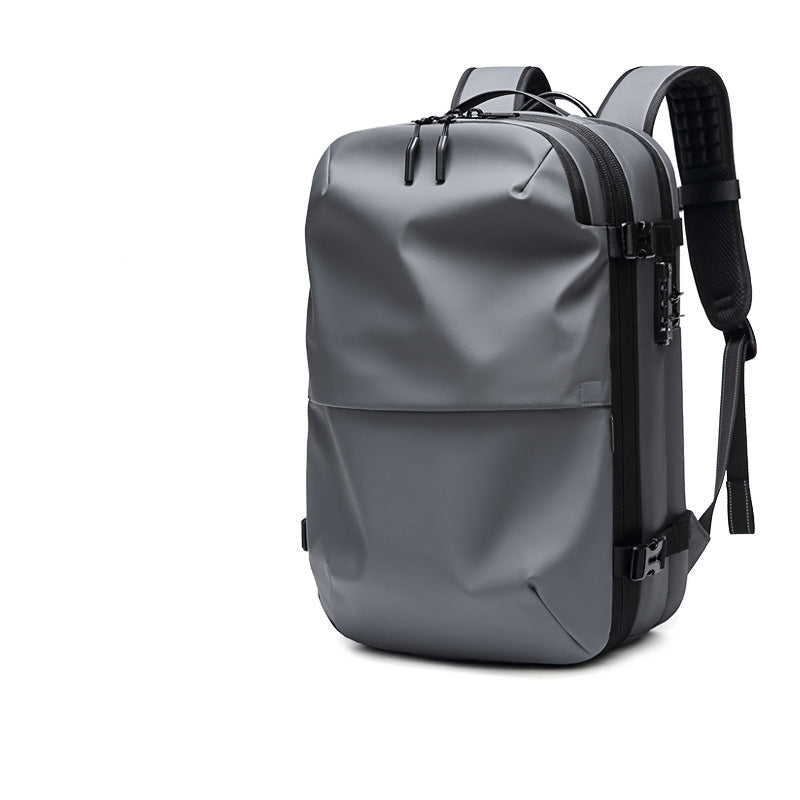 "Kompakter Vakuum-Rucksack, ideal für Reisen; modernes Design, wasserabweisend, robuster Reißverschluss, platzsparend."