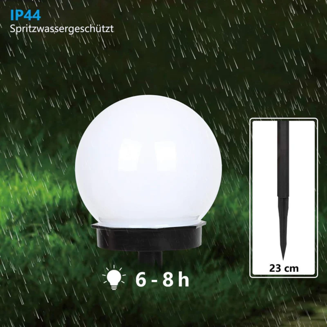 IP44 spritzwassergeschützte LED-Solarleuchte, Kugelform, 23 cm, für Gartenbeleuchtung.
