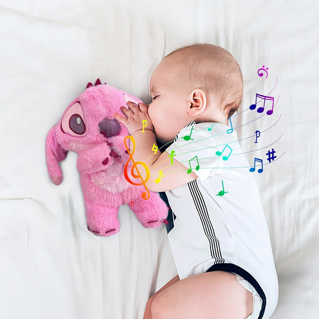 Kuscheliges Plüschspielzeug mit sanften Lichtern und Musik, ideal für Geborgenheit und Entspannung bei Kindern und Babys.
