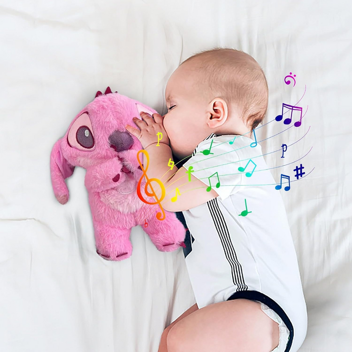 Kuscheliges Plüschspielzeug mit sanften Lichtern und Musik, ideal für Geborgenheit und Entspannung bei Kindern und Babys.