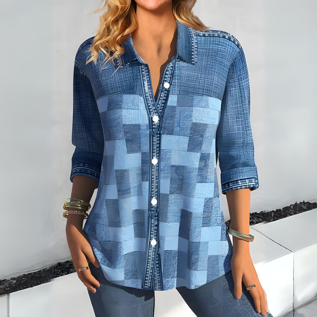 Vielseitige Damen Herbstbluse mit Karomuster, langärmlig und bequem. Perfekte Button-up Bluse für lässige Herbstlooks.