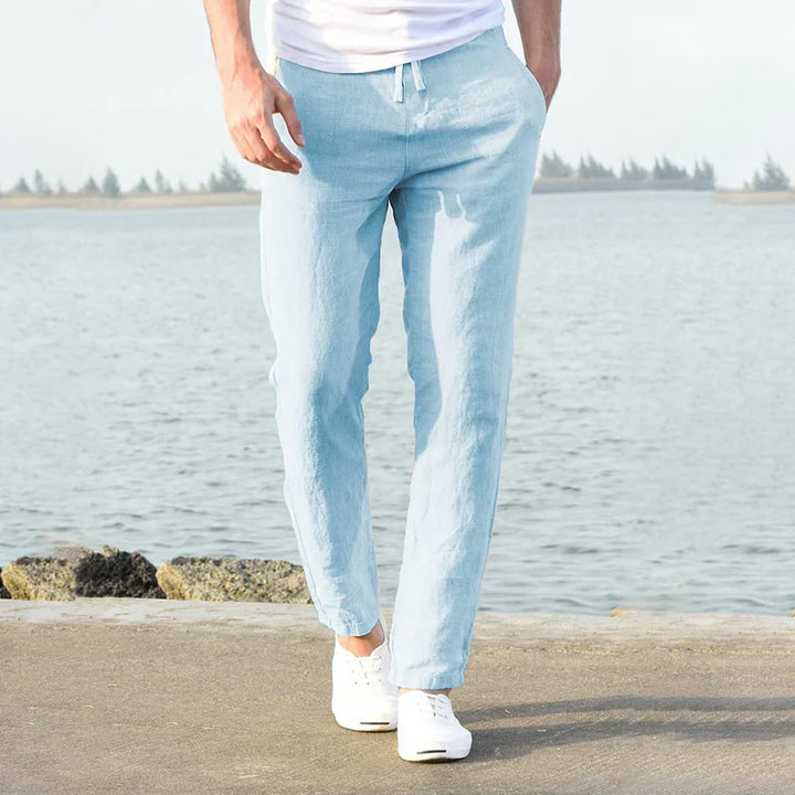 Leichte Herren Kordelzughose, perfekte Frühlings- & Sommerhose mit geradem Schnitt für Herrenmode.
