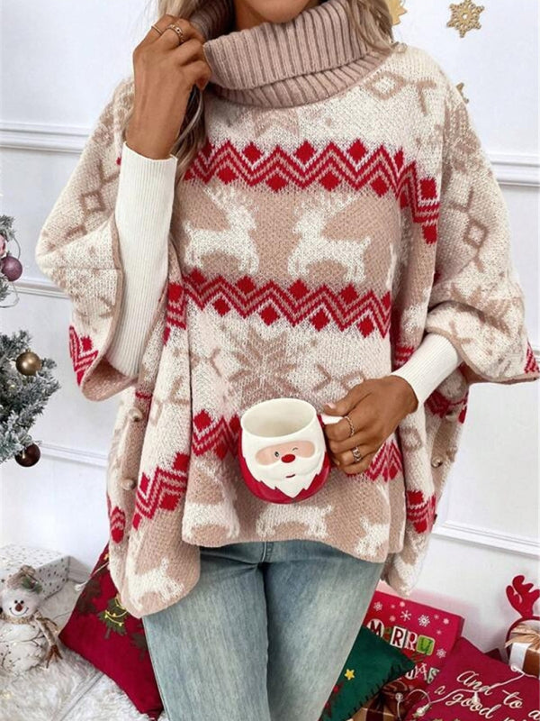 Bequemer Damen Strickpullover mit Rollkragen, Oversize-Schnitt und grafischem Muster für frühlingshafte Outfits.