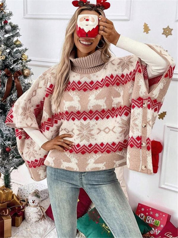 Gemütlicher Damen Oversize Rollkragenpullover aus Strick mit grafischem Muster, frühlingshaft und stilvoll.
