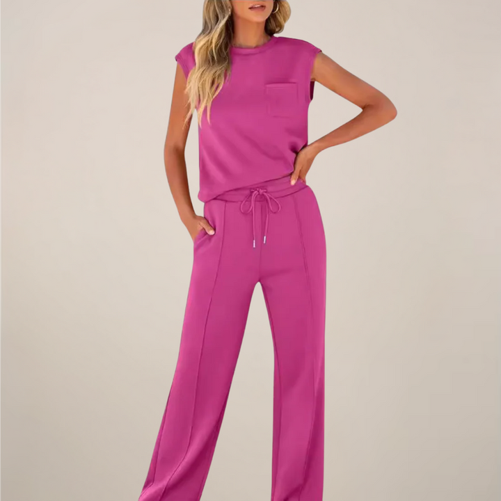 Bequemes Damen Hosen-Set in Frühlingsfarben mit Kordelzug. Perfekt für einen lässigen & stilvollen Auftritt.