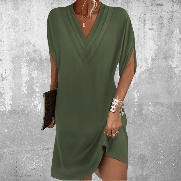 Lässiges Damen Sommerkleid mit V-Ausschnitt, bequem und elegant für Freizeit, Urlaub & Strandmode.