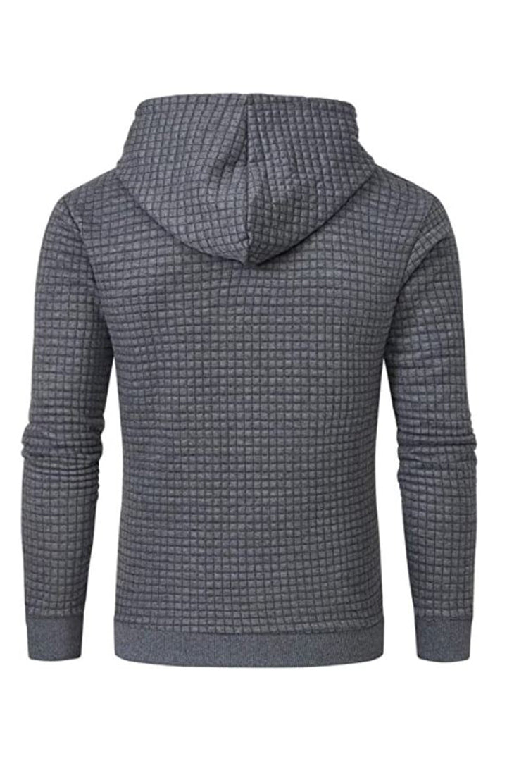 Vielseitiges Herren Langarm Kapuzenhemd mit geripptem Saum. Bequemes Hoodie-Oberteil für Männer im Freizeit-Look.
