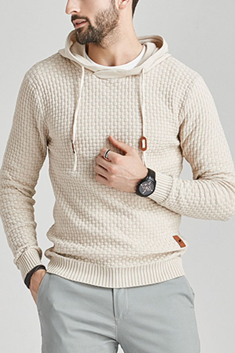 Herren Hoodie mit quadratischer Textur, Langarm und geripptem Saum. Stylische, lockere Passform für Männer.