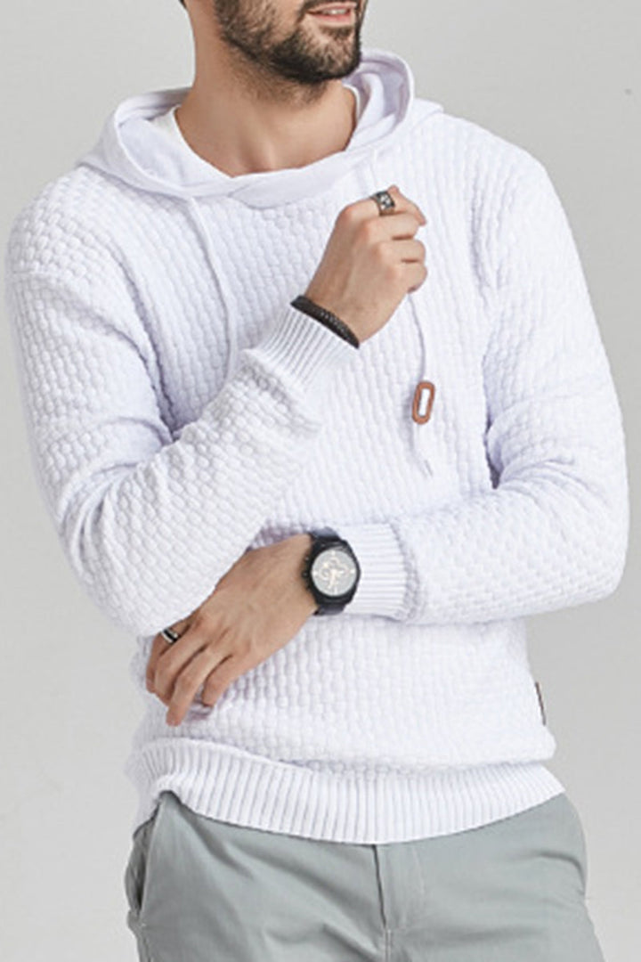 Freizeit Herren Hoodie mit Kapuze & Langarm. Komfortables Oberteil mit geripptem Saum und quadratischer Textur.