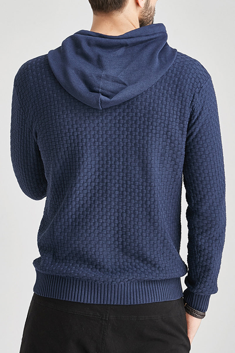 Herren Langarmshirt mit quadratischer Textur, Kapuze & geripptem Saum. Lässiger, stylischer Hoodie für Komfort.