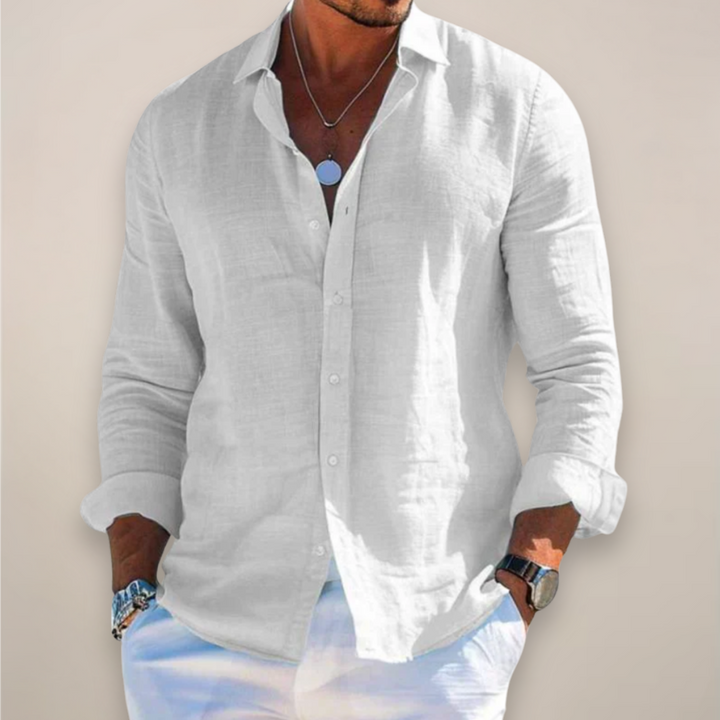 Stilvolles Herren Button-Up Langarmhemd mit durchgehender Knopfleiste, ideal für entspannte Tage.