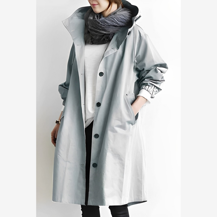 Lange Unisex Windbreaker-Jacke mit Kapuze, ideal als leichte Übergangs- & Herbstjacke.