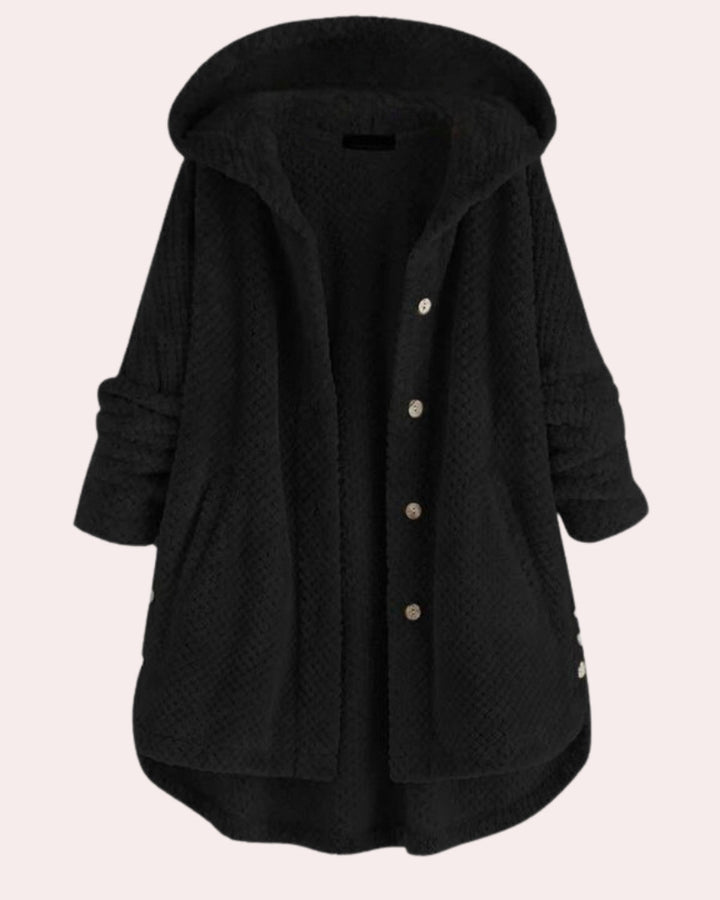 Moderner wasserabweisender Damen Langmantel mit Kapuze, warm und winddicht für den Winter. Stilvolle Damenbekleidung.