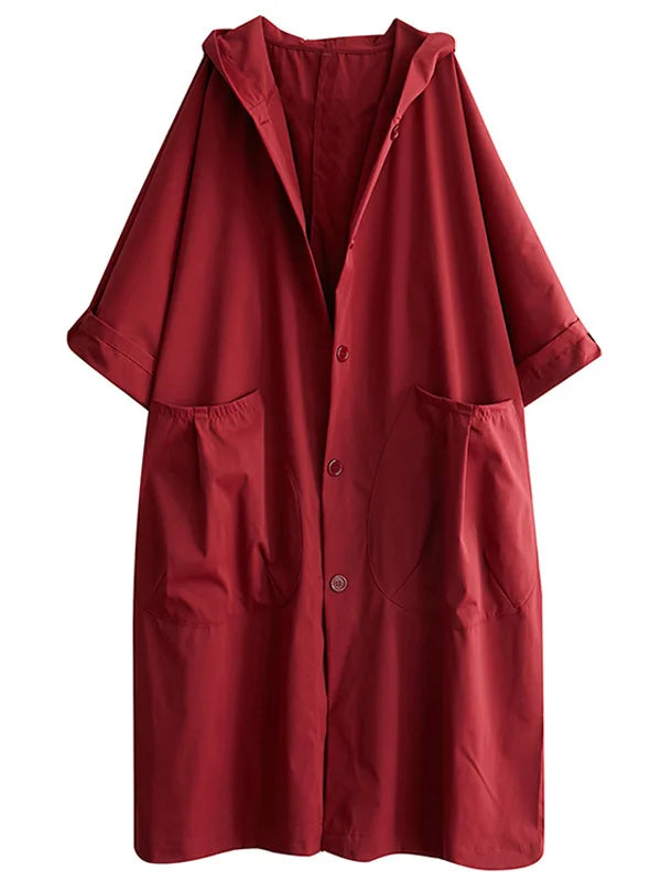 Hochwertiger, langer Damen-Regenmantel, wasserdicht, mit Kapuze und eleganten Taschen für Damenmode.